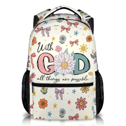 FLEXIMX Girls Backpack Christian Backpacks for School Travel Casual Large Capacity Book Bag for Kindergarten Elementary Middle Students