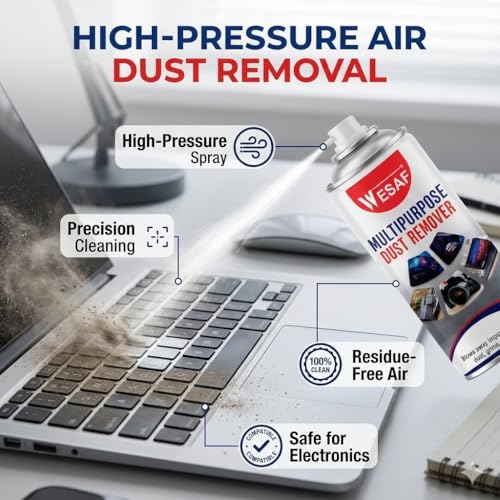 Image of WESAF Dust Remover Spray 450ml | Multipurpose High-Pressure, Residue-Free Air Duster for Electronics, Air Conditioner, Camera, Keyboard, Mobile, PC, TV, Precision Tools & Home Use - Non-Corrosive