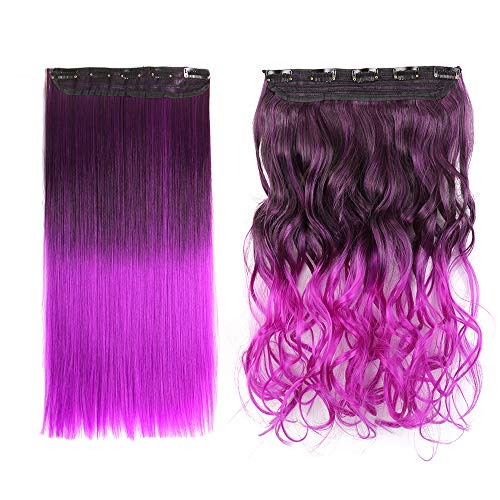 紫色レディースハーフウィッグ ロングヘアエクステンション 襟足ウィッグストレート レディースエクステンションクリップ ワンタッチ付け毛 自然な艶 グラデーション26色可選択