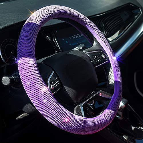 Valleycomfy Steering Wheel Cover for Women Bling Bling Crystal Diamond Sparkling Car SUV Wheel Protector Universal Fit 15 Inch (Purple Diamond)