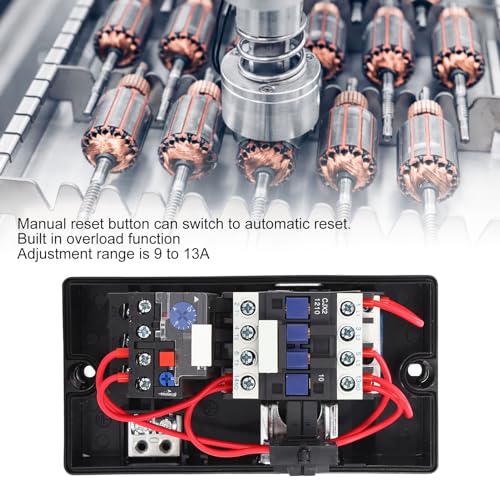 Fockety Magnetic Electric Motor Starter, 2.2KW Single Phase 220/230V 4KW 9‑13A IP55 Electric Motor Switch Motor Starter Overload