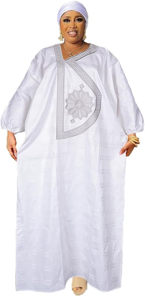 Traditional African Bazin Couple Clothes Embroidered Matching Caftan Gown