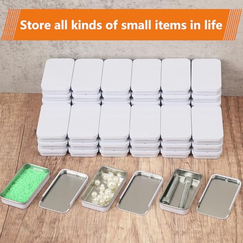 Image of Biugaaufai 60 Pack White Mini Rectangular Metal Tins Boxes with Sliding lids, Small Empty Slide Top Metal Tin, Lip Balm Slide Tins with Lid for Crafts, Jewelry, Candies (2.36 x 1.34 x 0.43 Inch)