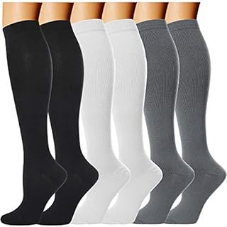 Double Couple 6 Pairs Compression Socks for Men and Women 20-30 mmHg Nursing Athletic Travel Flight Socks Shin Splints Knee High