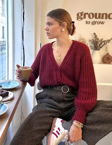 Wyeysyt Womens Cardigan Sweater Button Down Chunky Soft Knit Sweater Open Front V-Neck Long Sleeve Casual Cardigan2