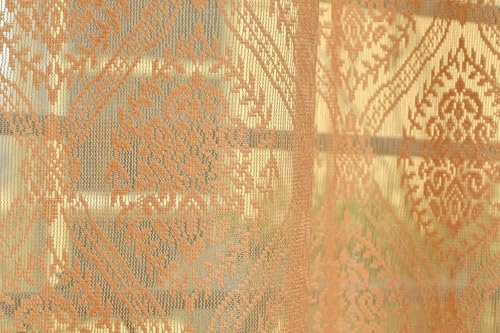 Image of Fabrilia Polyester Sheer Net Damask Design Semi Transparent Eyelet Long Door Curtains 9 feet Set of 2- Brown