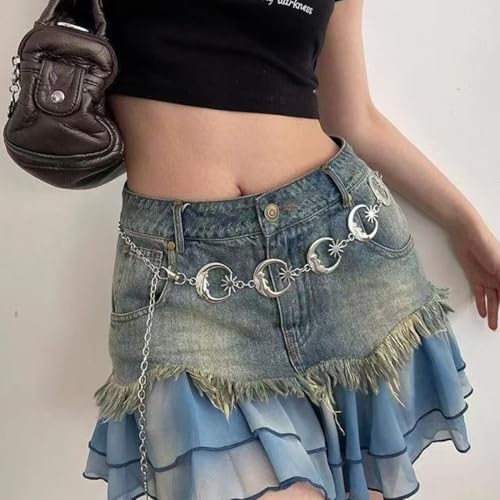 Silver chain crescent belt, adjustable waist accessory, suitable for jeans and dresses3