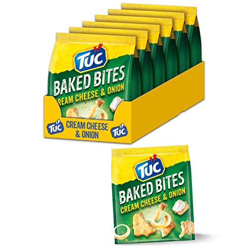 TUC Baked Bites Cream Cheese & Onion 6 x 110g, Fein gesalzene Mini Cracker mit Sauerrahm-Zwiebelgeschmack