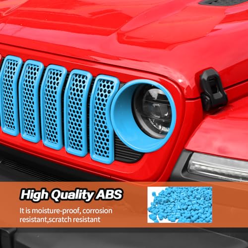 Image of JeCar Mesh Grill Inserts & Headlight Covers Fit for 2024+ Jeep Wrangler JL Grill Covers Trim Accessories (9pcs Light Blue)
