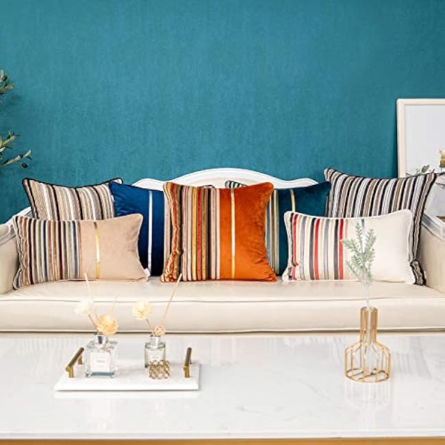 Yangest Brown Striped Throw Pillow Cover Multicolor Velvet Cushion Cover Modern Bohemian Pillowcase for Sofa Couch Bedroom Living Room Home Christmas Decoration,20x20 Inch