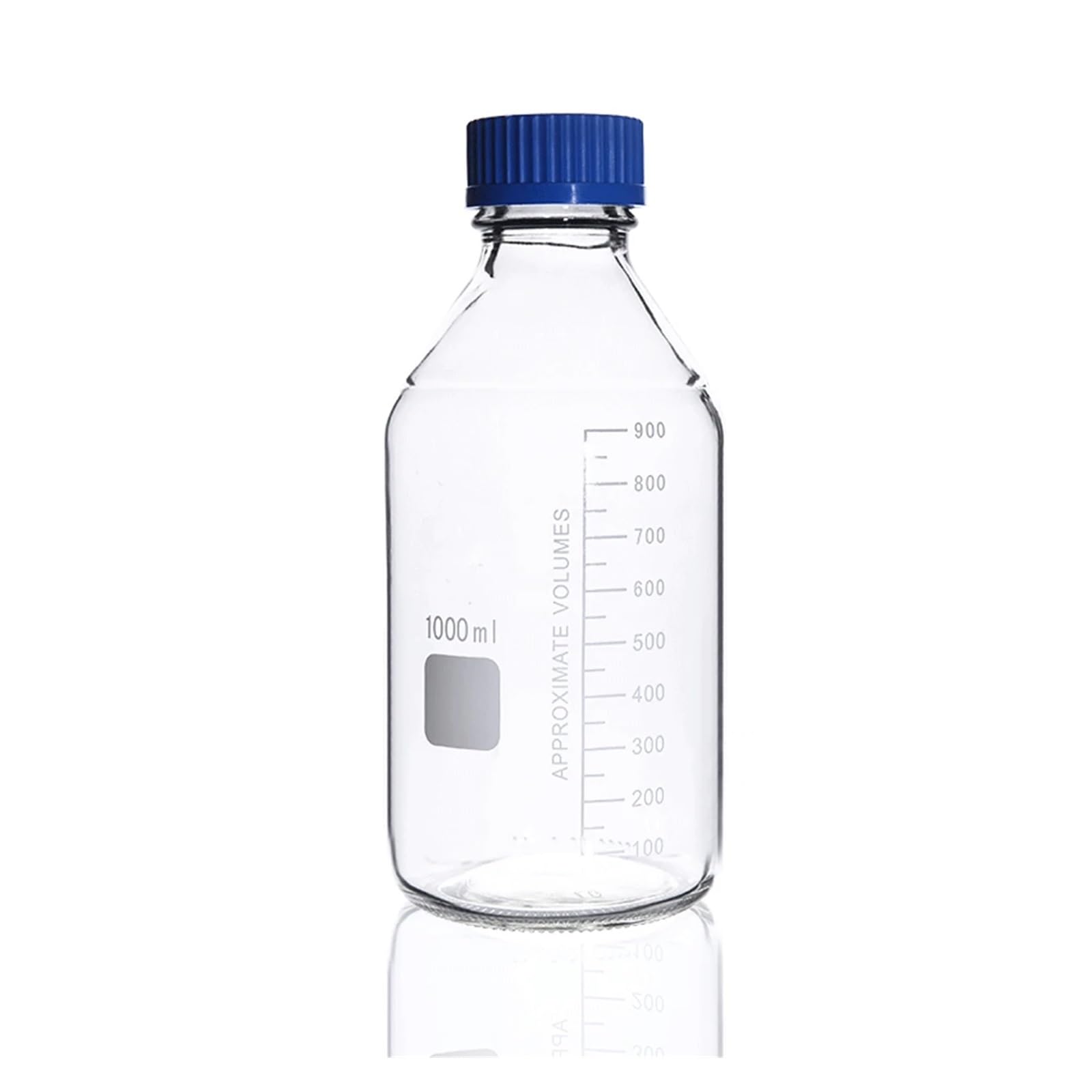 Szklana butelka laboratoryjna na odczynniki, Szklana butelka z odczynnikiem z podziałką i niebieską zakrętką. Szkło laboratoryjne 25-1000ml(100ml Brown Glass)