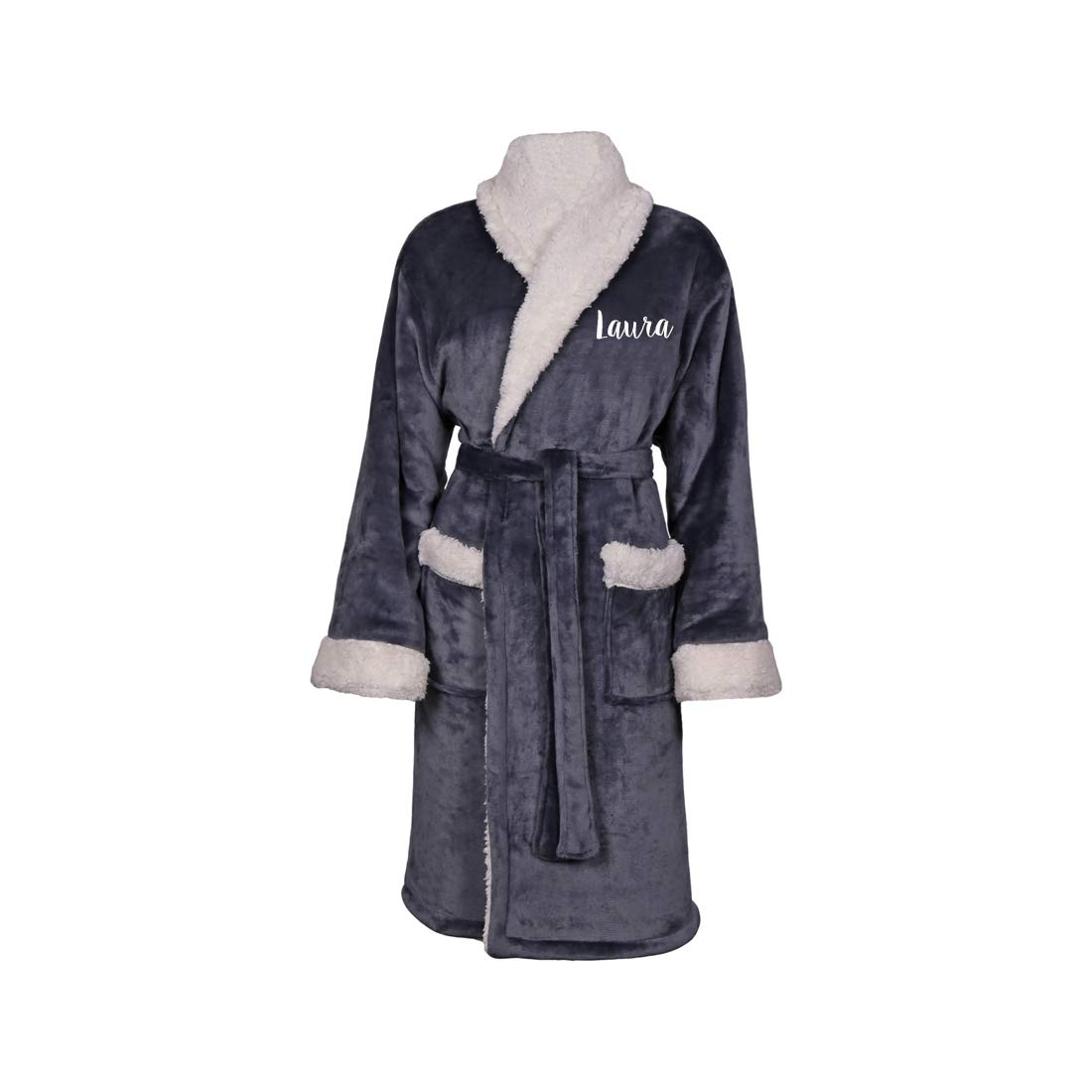 aztex Personalised Sherpa Style Shawl Collar Robe, Slate Grey, S/M