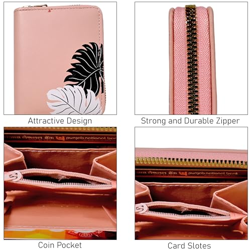Image of Valerie Women's Small Peach Leather RFID Protected Zipper Wallet