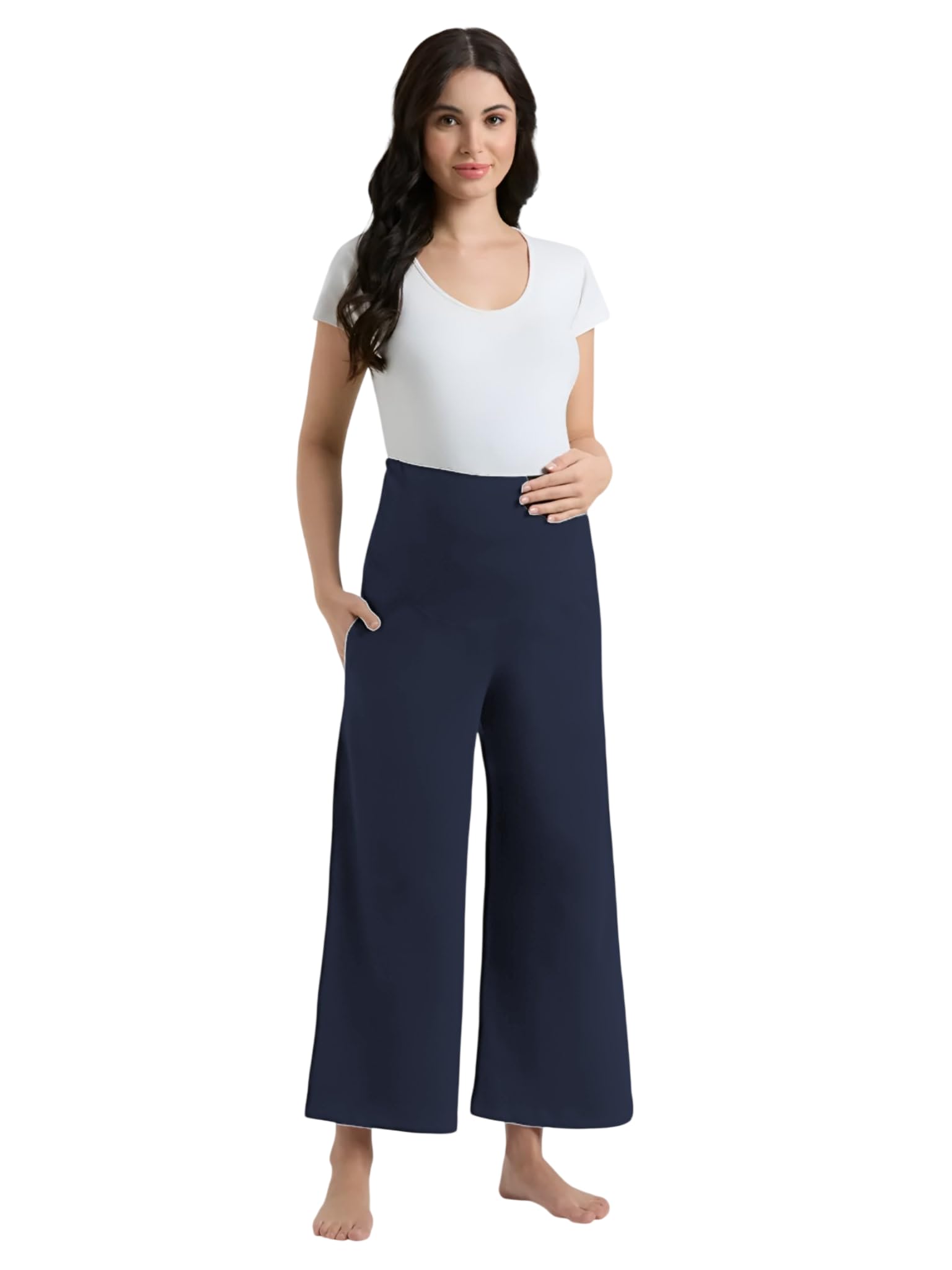 evamomies Women's Cotton Maternity Palazzo for Pregnant Women Pre & Post Pregnancy-picture-24