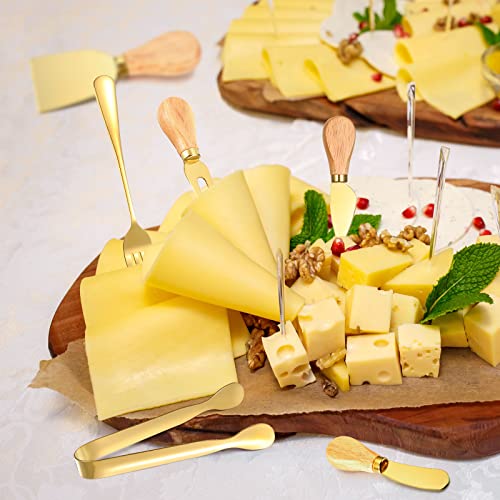 38 Pieces Charcuterie Accessories, Stainless Steel Cheese Butter Knives Set With Cheese Knives, Forks, Spoons, Mini Serving Tongs, Charcuterie Bowls, Cheese Markers, Honey Dipper (Golden) #TOP4