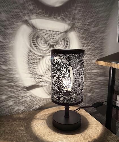 Amyoxu Black Metal Owl Pattern Table Lamp Bedside Lamp Decorative Nightstand Lamp for Bedroom Living Room Dining Room Kitchen Outdoor Patio Owl Lampshade Lighting Home Decoration