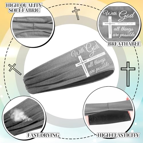 Image of 5 Pcs Christian Athletic Headbands Gifts Cross Headband for Men Women Bible Verse Workout Religious Stretchy Sweat Bands