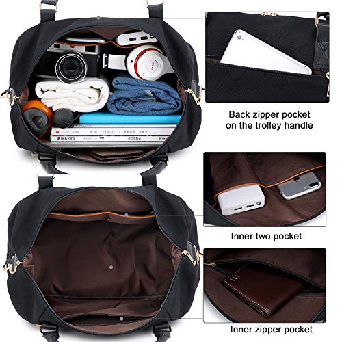 CAMTOP Canvas Weekender Bag, Travel Duffle Women Ladies Carry-on Tote with Shoe Compartment and Luggage Sleeve (Leopard-Black)