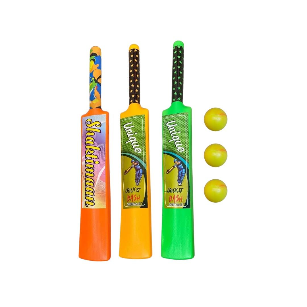 Vidhyapati 3 Bat-Ball Combo Plastic Material | Cricket Kit for Kids | Boys & Girls | Multi Colour (Orange, Yellow, Green) | (Pack of 3 Bats) | Age 3+-image-36