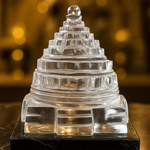 Image of Original Certified Sphatik Shree Yantra | AAA Grade Clear Quartz Shri Yantram /Spatik Sri Chakra /Sphatik Meru Yantra /Lakshmi Yantra | Healing Crystal for Pooja (100-120 Gram)