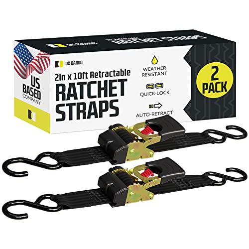 DC Cargo Auto Retracting Ratchet Straps (2 Pack 2 inch x 10') Heavy