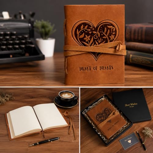 Image of CAVALO Vintage Leather Diary Journal for Men & Women (5x7 Inch, 240 Unlined Thick Pages) - Handmade Antique Embossed Leather Notebook for Sketching, Writing & Gifting (Heart of Heart)