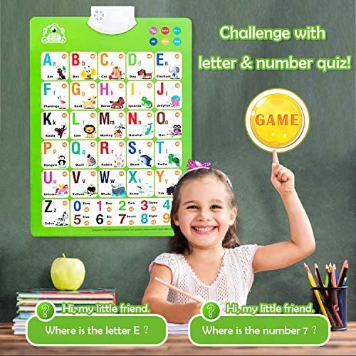 Electronic Interactive Alphabet Wall Chart, Talking ABC & 123s & Music Poster, Educational Toys for Girls & Boys Ages 3+ Years Old, Kids Fun Learning Toy Gift at Daycare, Preschool, Kindergarten