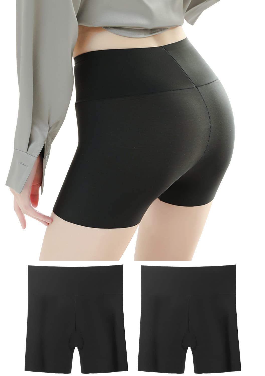 [PALAME] スパッツ レディース ペチパンツ 1分丈 夏用【2枚セット・接触冷感-5度・食い込みにくい・腰周り響きない】【跡無し・捲れない・吸水速乾】インナーパンツ ペチコート ペチパン みせぱん 冷房対策 中学生 高校生 コットン (JP, アルファベット, M, ブラック*2)
