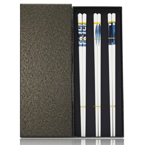 Bacchette in ceramica, 3 paia di bastoncini cinesi riutilizzabili da 24 cm, bastoncini da mangiare, chopsticks giapponesi, set di bastoncini per sushi in ceramica, bacchette lavabili in lavastoviglie