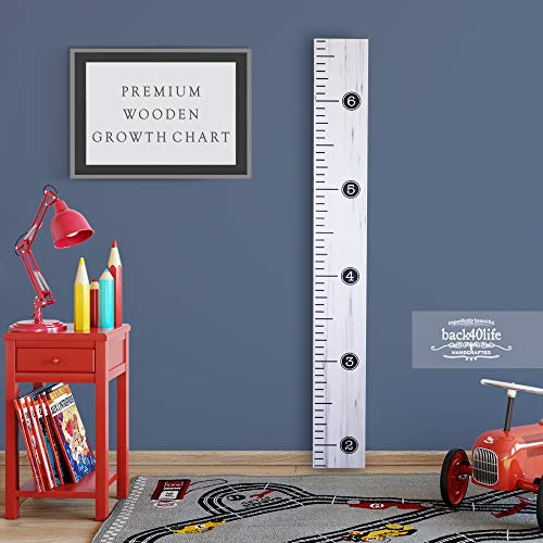 Back40Life Wooden Kids Growth Chart Ruler for Boys and Girls (Distressed Typewriter) (Weathered White)