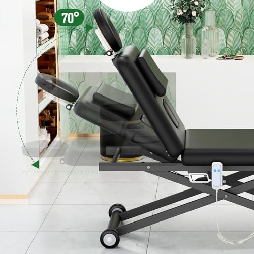 Image of Dolonm Electric Massage Table, Electric Lift Motor and Manual Backrest Adjustable for Treatment /Medical Spa /Facial Bed /Beauty Bed and More - 31.2 Wide x 75 Long - Black