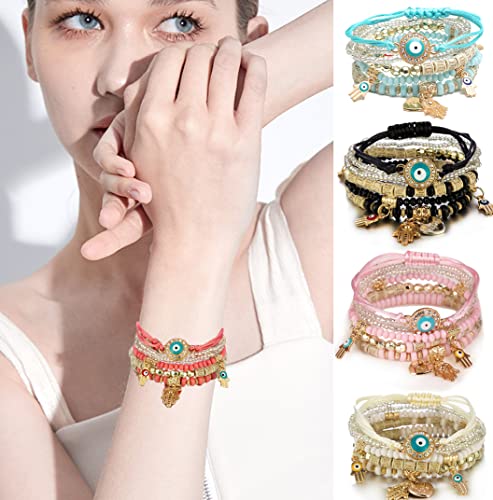 Finzor 8 Sets Bohemian Bracelets For Women Stretch Multilayer Colorful Beads Bracelet With Charm Jewelry #TOP3
