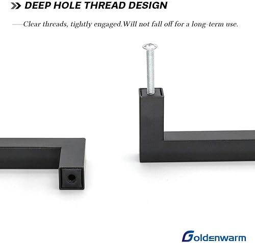 Miniatura 5 de Goldenwarm Paquete de 10 manijas y pomos negros de barra cuadrada de 12 pulgada para cajones de acero inoxidable, herrajes de un solo agujero para