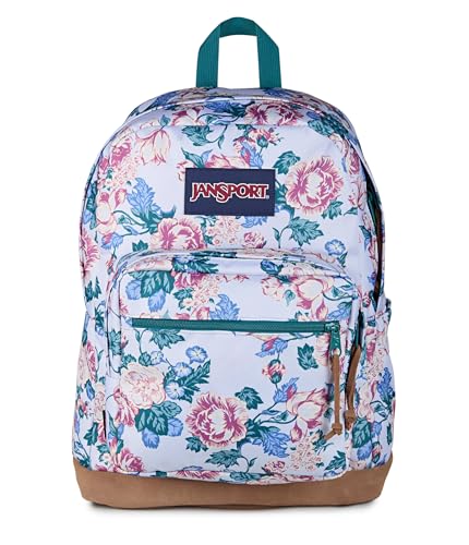 Image of JanSport Right Pack Backpack - Durable Daypack with Padded 15 inch Laptop Sleeve, Spacious Main Compartment & Integrated Water Bottle Pocket - Rustic Roses Moon Flower /Blu /Pnk /Grn