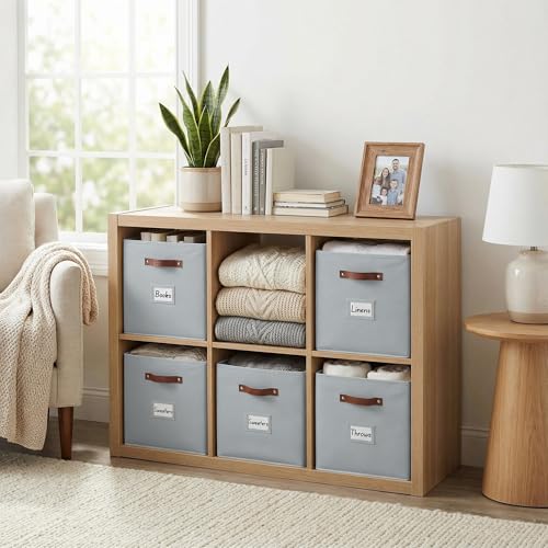 Image of DECOMOMO Cube Storage Bins | Fabric Storage Cubes with Label Holders, Cubby Storage Organizer Bins for Organizers Shelves Closet Toys Clothes (11 inch / 6pcs, Grey)