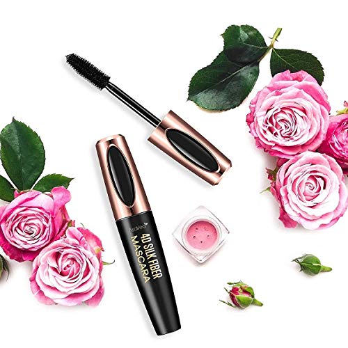 AsaVea 4D Silk Fiber Lash Mascara Waterproof, Luxuriously Longer, Thicker, Voluminous Eyelashes, Long-Lasting, All Day Exquisitely Lush, Full, Long, Thick, Smudge-Proof Eyelashes (Black)