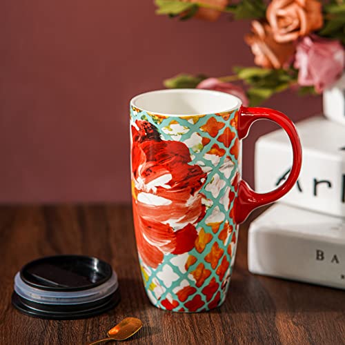 Topadorn Ceramic Coffee Mug with Lid and Handle Latte Mug,17oz, White - Image 3
