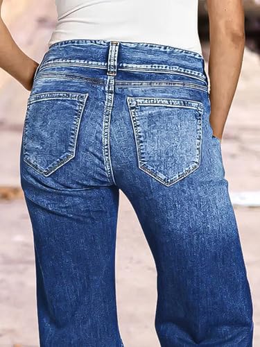 Flamingals Women's Straight Leg Mid Waist Casual Denim Jeans for Women High Stretch Long Jeans for Women3