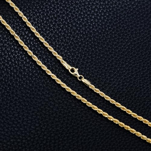 Dacc & Aya Authentic 925 Sterling Silver Diamond Cut Rope Chain 1/1.5/2/3 mm Braided Rope Twist Link Chain Necklace with Lobster Clasp Silver/14K Yellow Gold Plated 16-26 Inches3