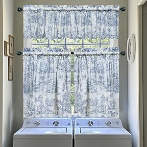 COTTON CRAFT Café Curtains - Tier Window Treatment Curtains - Blue White French Country Toile Print 3 Pack Set with Valance - 100% Cotton Kitchen Farmhouse Country Rustic Laundry Bedroom Curtain Set COTTON CRAFT Cafe Curtains Tier Window Treatment Curtains Blue White French Country Toile Print 3 Pack Set with Valance 100 Cotton Kitchen Farmhouse Country Rustic Laundry Bedroom Curtain Set