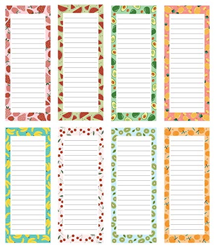 Lot de 8 blocs-notes magnétiques de fruits - 22,9 x 8,9 cm - 60 feuilles par bloc-notes pour liste d'épicerie, liste de courses, liste de tâches, rappels, recettes Cover