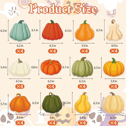 Image of 48Pcs Fall Pumpkin Cutouts Decorations, Colorful Thanksgiving Autumn Pumpkins Paper Cut Outs for Halloween Fall Thanksgiving Harvest Party Home Classroom Bulletin Border Chalkboard Wall Decor