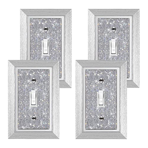 Image of 4 Pcs Shiny Rhinestones Imitation Wood Grain Wall Plate Toggle Light Switch Cover Decorative Durable Switch Covers Wall Plate Cover