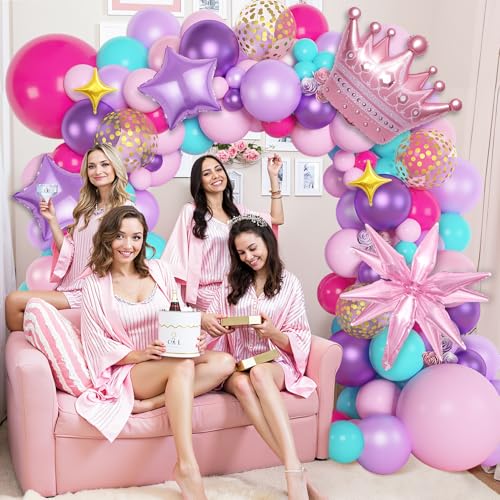 Ouddy Life 162Pcs Hot Pink and Purple Teal Blue Balloon Arch kit, Crown Pentagram Explosion Cross Star Foil Balloons for Princess Birthday Wedding Baby Shower Decorations Party Supplies - Image 6