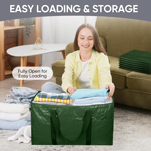 Image of TICONN 2 Pack Extra Large Moving Bags Heavy Duty with Zippers & Carrying Handles, Durable Storage Bags Moving Boxes for Closet Organizers and Storage (2 Pack, Olive)