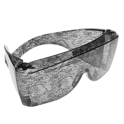 zeroUV Designer Inspired Large Oversized Shield Wrap Around Lace Sunglasses (Black-Lace)4