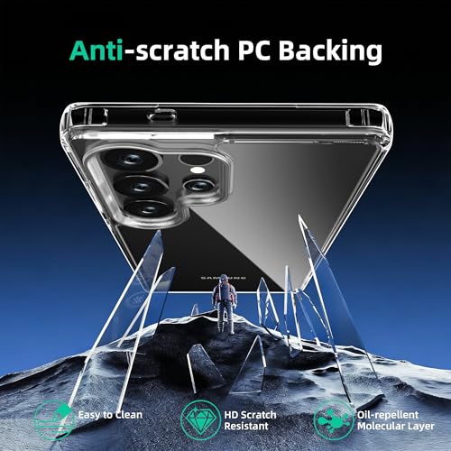 Image of ONES for Samsung Galaxy S23 Ultra Slim Case Clear, [PC + TPU Hybrid][Military-Grade Drop Protection][Anti-Yellowing][ Anti-Slip ], Shockproof Silicone Hard Cover, Scratch Resistant, Transparent Case