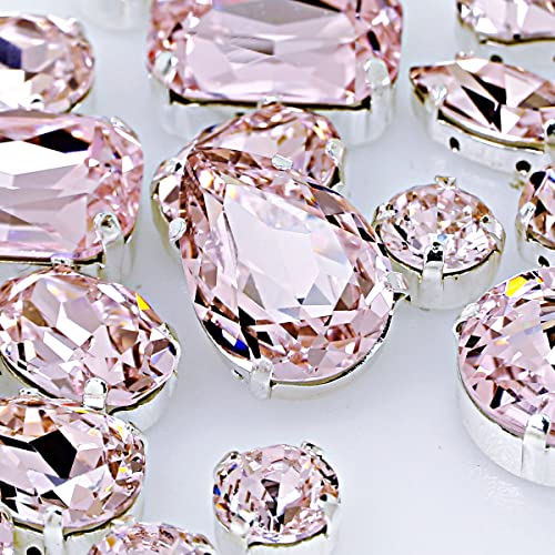 DONGZHOU Sew On Rhinestones with Silver Claw, Mixed Shapes 82pcs Glass Rhinestone K9 Crystal