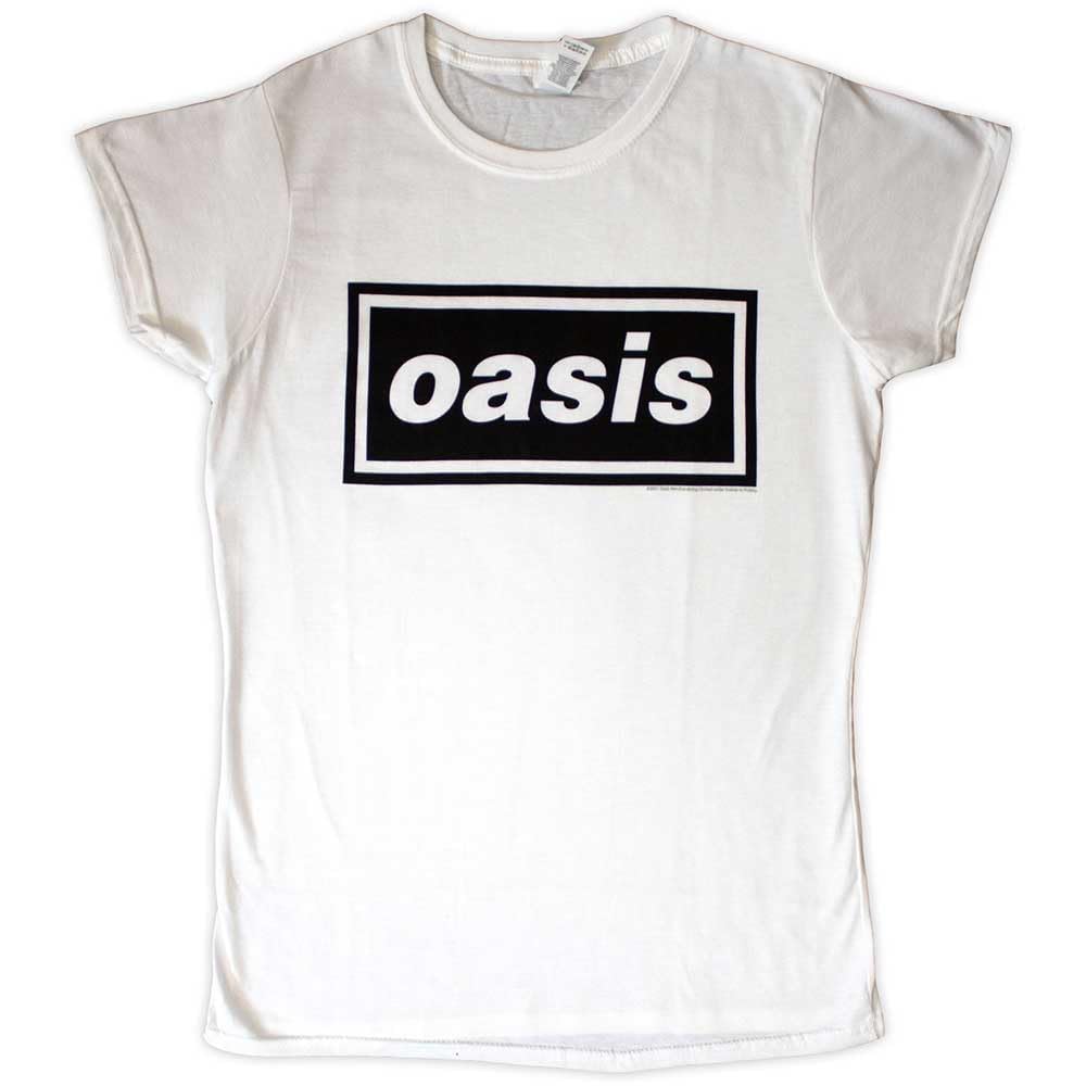 Rock Off Officially Licensed Products Women's White Oasis Decca Band Logo Skinny Fit T Shirt M