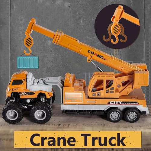 Image of Friction Powered Building Construction Truck Toy for Kids Boys 360 Degree Rotating Engineering Diggers Excavator Toys Die cast Alloy Model Tow Truck Pull Back Vehicle Gift